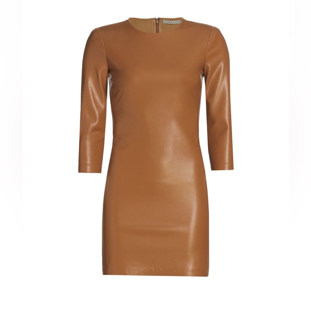 NWT Alice + Olivia Inka Vegan Leather Mini Dress in Caramel